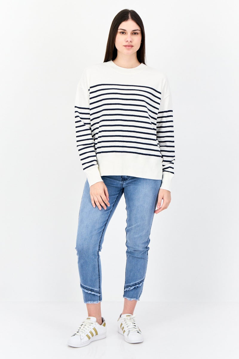 ESPRIT سويت شيرت نسائي بأكمام طويلة وياقة دائرية، مخطط، متعدد الألوان - Image 4